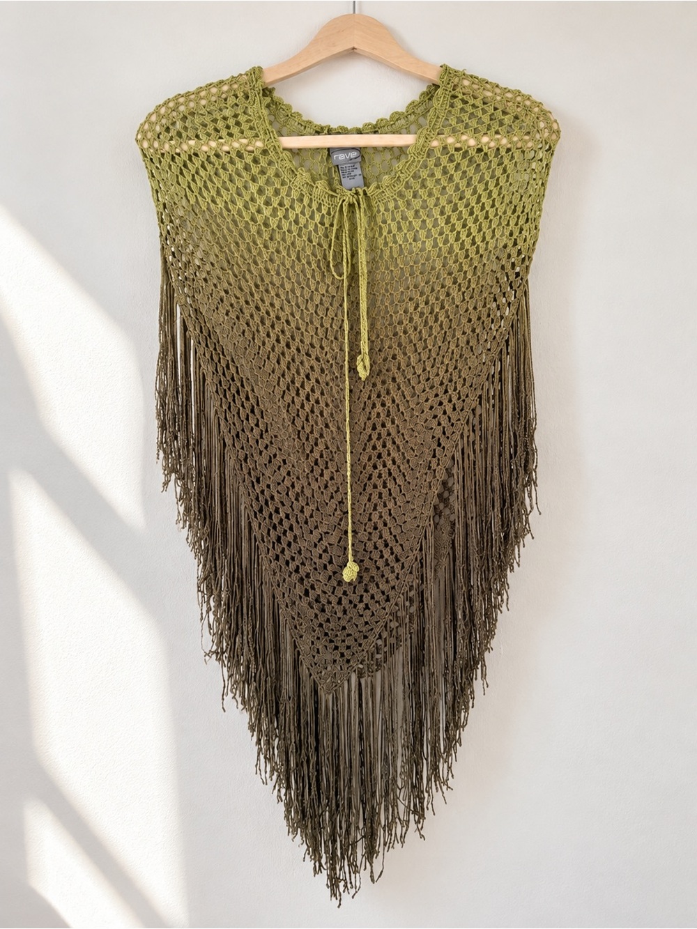 rave Olive to Brown Crochet Fringe Poncho